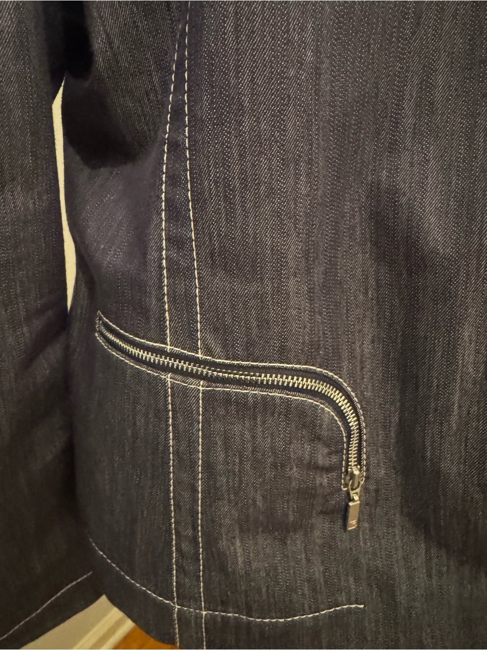 Lafayette 148 -Navy Zip-Front Denim-Effect Jacket - Picture 4 of 6